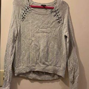 Gray express sweater with side lace up detail